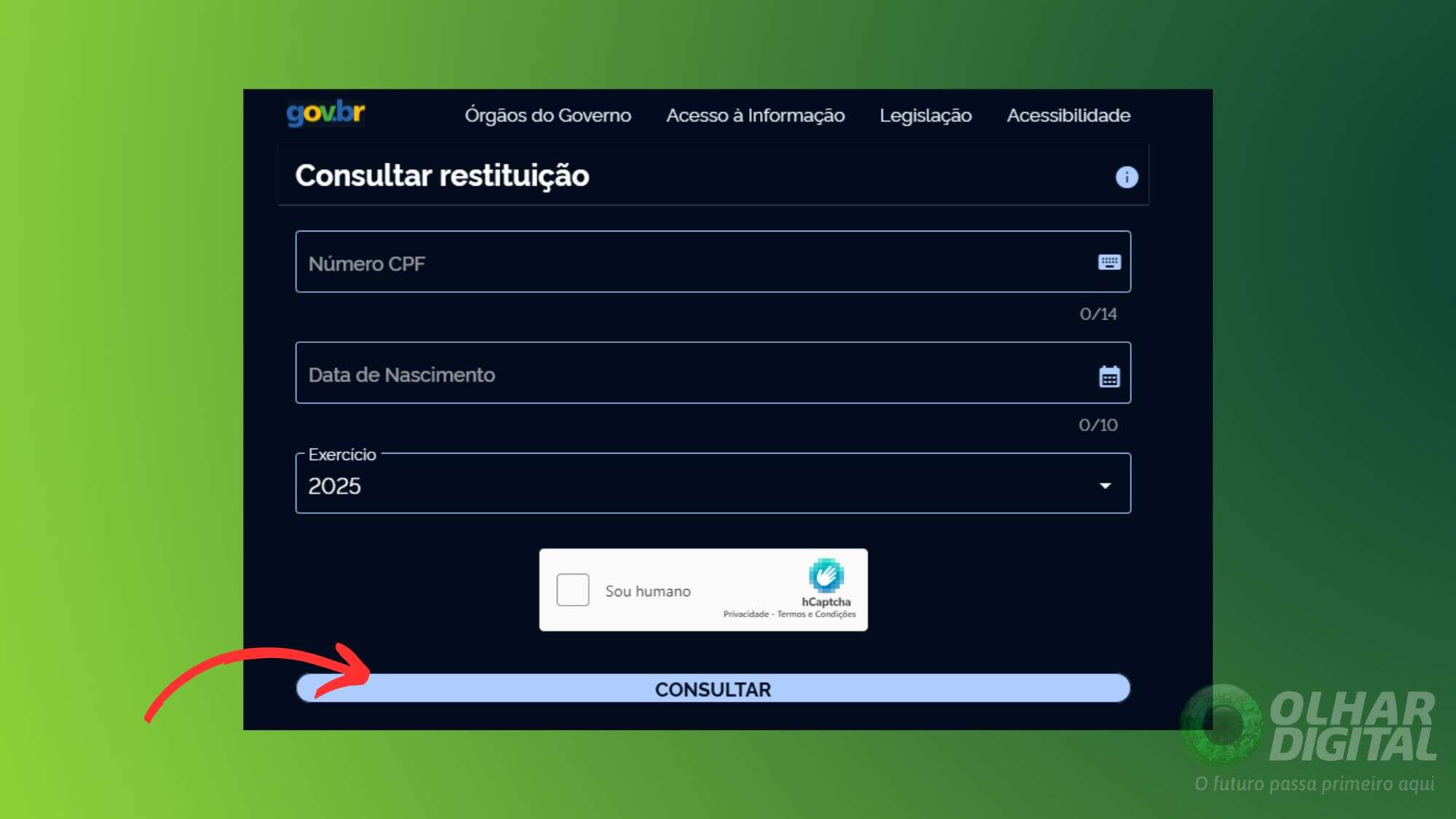 Como consultar a restituição do IRPF 2025 pelo computador - Passo 1